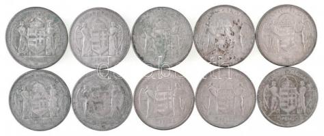 1930. 5P Ag "Horthy jobbra" (10x) T:2-,3 patina, karc, szennyeződés
Adamo P8