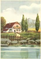 5 db régi olasz művészlap, Chiesa aláírásával / 5 pre-1945 Italian art postcards with the signatures...