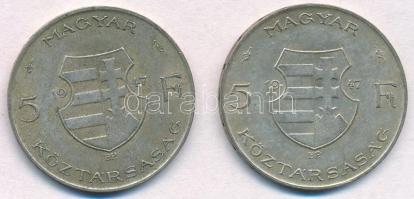 1947. 5Ft Ag "Kossuth" (2x) T:2,2- patina