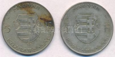 1947. 5Ft Ag "Kossuth" (2x) T:2- patina