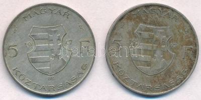 1947. 5Ft Ag "Kossuth" (2x) T:2-,3 patina