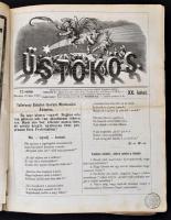 1869 Az Üstökös című lap számai könyve kötve, lapok kijárnak, megviselt állapotban