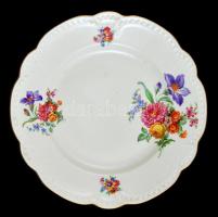 Zsolnay virágmintás tányér, matricás, jelzett, apró kopásokkal, d: 24 cm