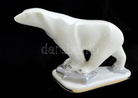 Román jegesmedve porcelán figura, jelzett, apró kopásokkal, m: 10 cm