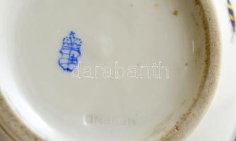 Óherendi virágos kis váza, kézzel festett, jelzett, kis kopásokkal, m: 10 cm