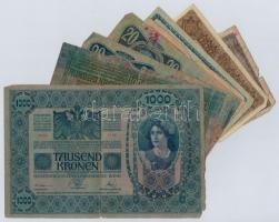 1902-1923 8db-os vegyes magyar korona bankjegy tétel, közte felülbélyegzettek is T:III,III-,IV