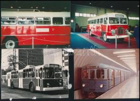 BKV járművek forgalomban és kiállításon (troli, busz, metró), 4 db fekete-fehér és színes fotó, egyik sérüléssel, 9x12,5 cm
