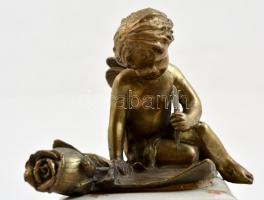 MTP porcelán könyv alakú bonbonier, réz angyalkás díszítéssel, matricás, jelzett, kis kopásokkal, m:...