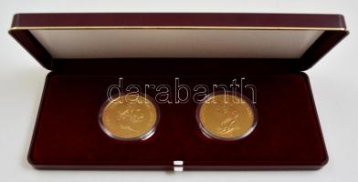 DN "Koronázási szett - 1867" aranyozott rézötvözet utánveret emlékérem pár dísztokban, tan...