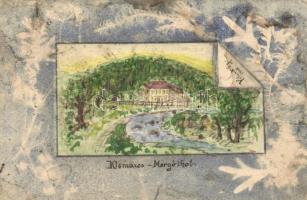 1908 Kismaros, Morgó-völgy, kastély. Kézzel festett egyedi képeslap / Hand-painted custom made postcard, floral, artist signed (ázott / wet damage)