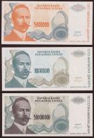 Bosznia Hervegovina/Szerb Köztársaság 1993. 5000D, 50.000D, 100.000D, 1000.000D, 5000.000D, 10.000.0...