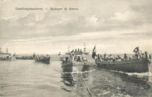 Landungsmanöver / Manovre di sbarco / K.u.K. Kriegsmarine / Austro-Hungarian Navy landing maneuver, mariners in boats, disembarkation. G. Fano 1909-10.