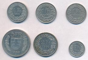 Svájc 1968-1992. 1/2Fr + 1Fr (3xklf) + 2Fr + 5Fr T:2
Switzerland 1968-1992. 1/2 Franc + 1 Franc (3x...