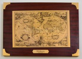 A világ térképe 1636-ban, dekoratív falikép, fém fára applikálva, 40x29,5 cm