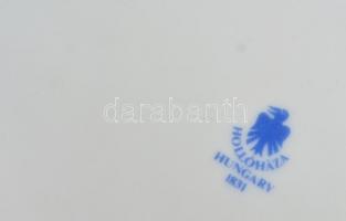 Hollóházi virágos bonbonier + hamutál, matricás, jelzett, kis kopásokkal, 9,5×14 ill. 17×17 cm