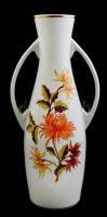 Hollóházi virágos füles váza, matricás, jelzett, apró kopásokkal, m: 36,5 cm