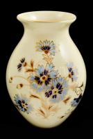Zsolnay porcelán búzavirág mintás váza, kézzel festett, jelzett, hibátlan, m: 13 cm