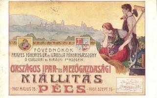 1907 Pécs, Országos Ipar- és Mezőgazdasági Kiállítás reklámlapja / National Industrial and Agricultural Exhibition, advertisement card s: Darilek H. (EK)