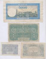 Románia 1920. 1L + 2L + 1945. 5000L  + Német megszállás 1917. 1L T:III-,IV
Romania 1920. 1 Leu + 2 ...
