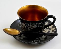 6 személyes lakkozott fa mokkás készlet, jó állapotban