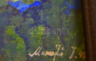 Manajló János (1942-2010): Napkelte Vácon, olaj, farost, jelzett (hátulján is), fa keretben, 22×28 c...