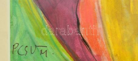 Cs. Németh Miklós (1934-2012): Asszonyok, akvarell, papír, jelzett, üvegezett keretben, 23×14 cm