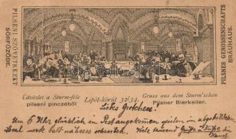 1898 Budapest XIII. Sturm-féle pilseni pince. Pilseni Szövetkezet Sörfőzde. Lipót körút 32-34. belső (EK)