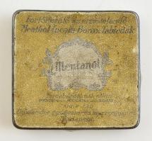 Régi Mentanol fertőtlenítő tabletta fém doboz, kopott, 6×6 cm