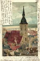 12 db régi Raoul Frank litho városképes művészlap jó állapotban: Pozsony, Trieszt, Zágráb, Fiume, Pola / 12 pre-1945 litho town-view art postcards with Raoul Frank signatures in good condition: Bratislava, Trieste, Zagreb, Fiume, Pola. Ottmar Zieher Kunstanstalt Künstlerpostkarte