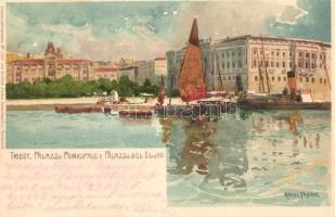 12 db régi Raoul Frank litho városképes művészlap jó állapotban: Pozsony, Trieszt, Zágráb, Fiume, Po...