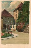 12 db régi Raoul Frank litho városképes művészlap jó állapotban: Pozsony, Trieszt, Zágráb, Fiume, Po...