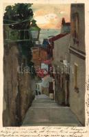 12 db régi Raoul Frank litho városképes művészlap jó állapotban: Pozsony, Trieszt, Zágráb, Fiume, Po...