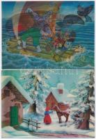 7 db modern dimenziós (3D) motívumlap, közte Pinokkió (Walt Disney) / 7 modern dimensional motive cards, among them Pinocchio versus Monster Whale