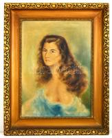 Újhelyi Jenő (1927-): Női portré. Olaj, vászon, jelzett, keretben, 70×50 cm