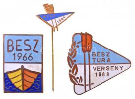 1964-1968. 3db klf BESZ (Budapesti Evezős Szövetség) zománcozott jelvény és kitűző T:1-,2