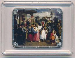 DN Magyar Festészet Remekei - Than Mór: Újoncozás az 1848 előtti időből, 1861 ezüstözött Cu emlékérem multicolor festéssel, tanúsítvánnyal (46x36mm) T:PP