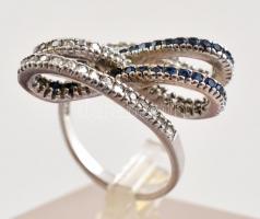 Ezüst(Ag) apró kövekkel kirakott kígyós gyűrű, jelzett, méret: 53, bruttó: 5,4 g