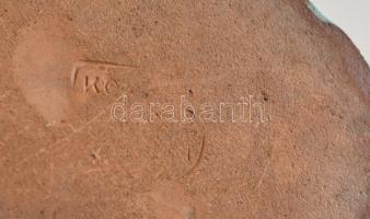 Komlós kerámia art deco női fej, kézzel festett mázas kerámia, jelzett, apró máz lepattanással, m:19...