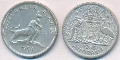 Ausztrália 1954. 1Fl Ag "Királyi látogatás" + 1956. 1Fl Ag "II. Erzsébet"
Austr...
