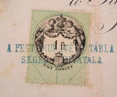 1870 Díszes ügyvédi vizsga levél, a pesti királyi ítélő tábla által kiállítva Szamovolszky Lőrinc (1...