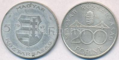 1947. 5Ft Ag "Kossuth" + 1994. 200Ft Ag "Deák" T:2-3