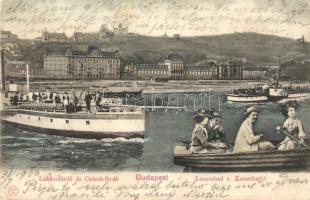 Budapest II. Szent Lukács és Császár fürdő, gőzhajó és csónakázók montázs (EK)
