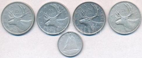 Kanada 1942. 10c Ag + 1937-1950. 25c Ag "VI. György" (4xklf) T:2-
Canada 1942. 10 Cents A...