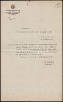 1912 Nagykároly, Szatmár vármegye főispánja gépelt levele Bernáth István, a Magyar Gazdaszövetség igazgatója részére, a főispán aláírásával, fejléces papíron