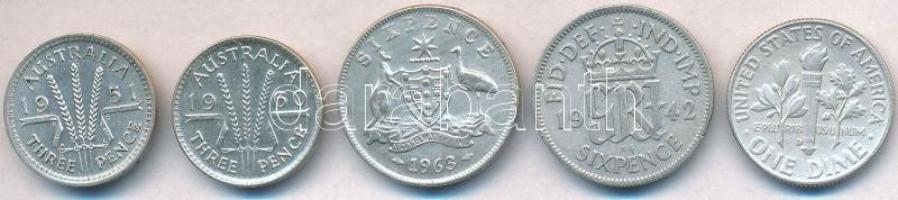 5db-os kis ezüst tétel; Ausztrália 1951. 3p Ag "VI. György" + 1960. 3p Ag "II. Erzséb...
