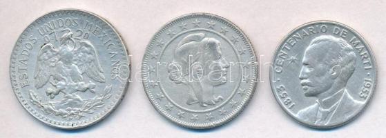 3db-os kis ezüst tétel; Mexikó 1920. 50c Ag + Brazília 1924. 2000R Ag + Kuba 1953. 25c Ag "Jose...