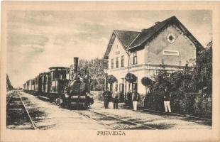 Privigye, Prievidza; vasútállomás gőzmozdonnyal / Bahnhof / railway station with locomotive