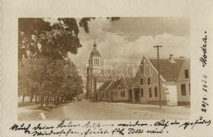 1936 Modor, Modra; utcakép templommal, M. Pridala üzlete / street view with church and shop. photo + Oslavy Pamiatky 80. Vyrocia Smrti Ludovíta Stúra So. Stpl