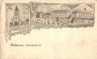 Galgóc, Hlohovec; Erdődy vár, templom, Fő tér / castle, church, main square. Art Nouveau, floral (EK)
