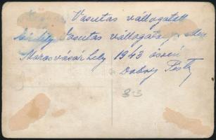 1943 Marosvásárhely, Magyar Vasutas Válogatott és Erdély Vasutas Válogatott közös csoportképe, hátol...